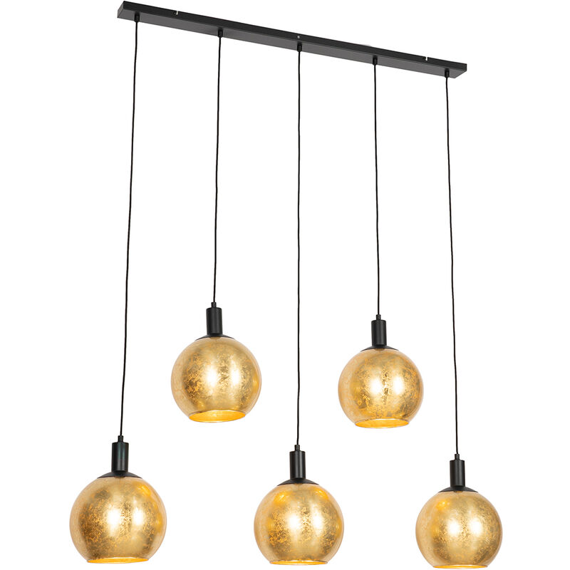 Qazqa Design-hängelampe Schwarz Mit Goldglas 5-flammig - Bert