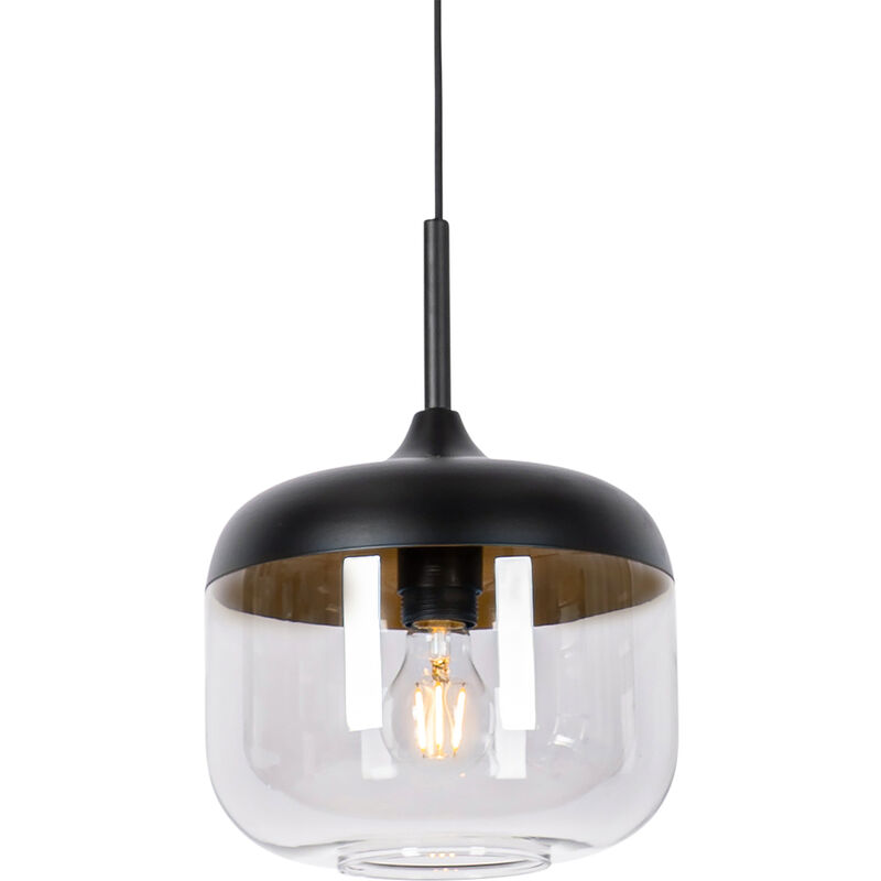Qazqa Design-hängelampe Schwarz Mit Gold Und Rauchglas – Kyan