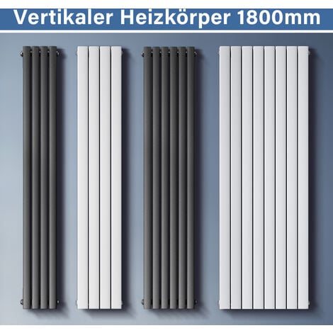 Design Heizkörper Vertikal 1800 Paneelheizkörper mittelanschluss Röhrenheizkörper Anthrazit 1800x357mm,Doppellagig,1219 Watt,17-24m²