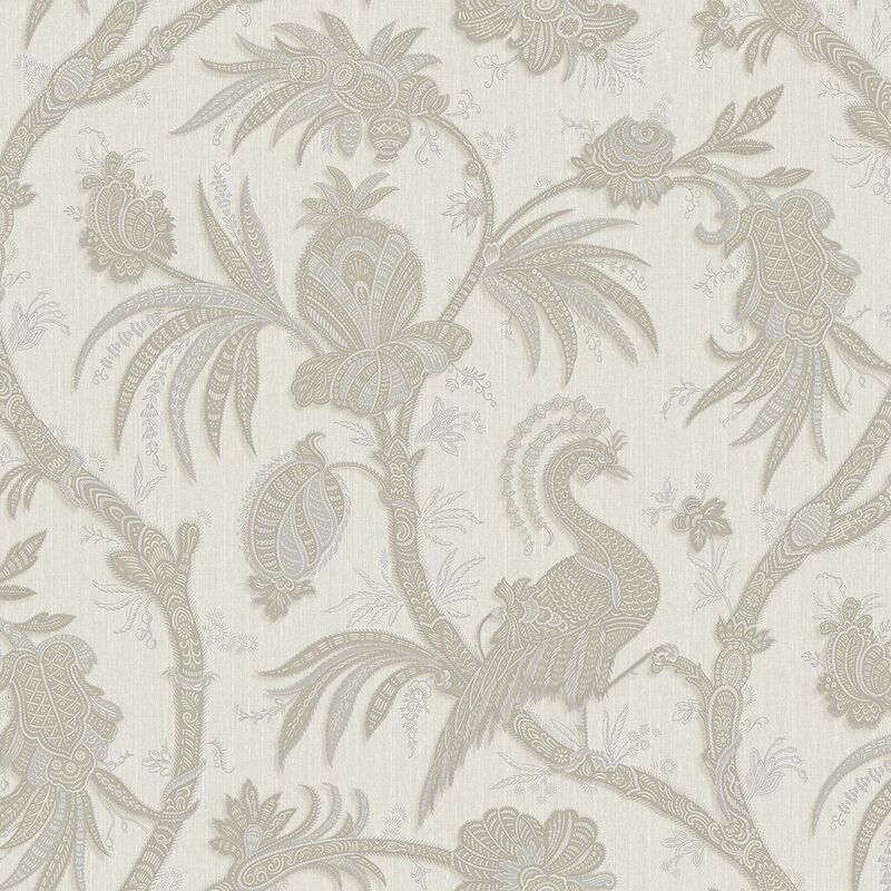 Cream Beige Floral Trail Exotic Birds Wallpaper Paste The Wall Vinyl - Design Id