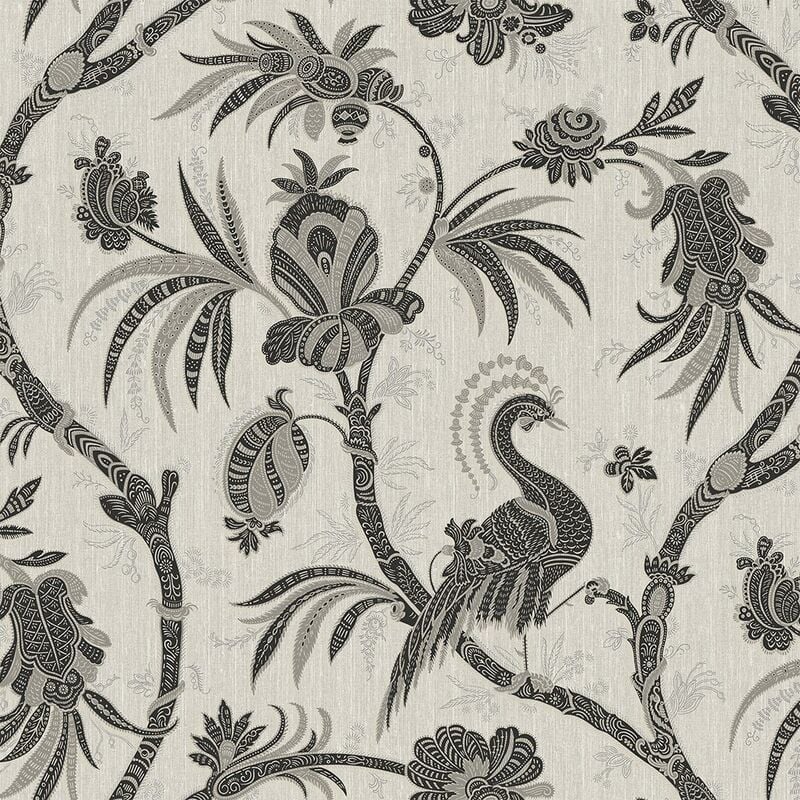 Cream Black Floral Trail Exotic Birds Wallpaper Paste The Wall Vinyl - Design Id