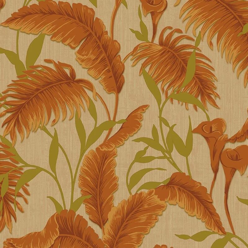 Design Id - Tropical Leaf Orange Wallpaper Botanical Textured Paste The Wall Vinyl