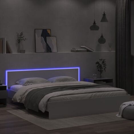 Design In – Lit adulte 200x200 cm avec tête de lit et LED – Cadre en bois d'ingénierie – Lattes robustes pour soutien optimal – Design contemporain - CFW798221