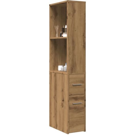 Design In – Meuble de salle de bain étroit en bois d'ingénierie chêne artisanal – 2 tiroirs – Dimensions 22x41x135 cm – Roulettes pour mobilité - CFW38462