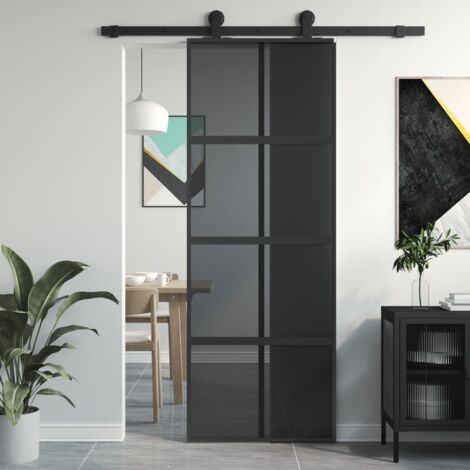 Design In – Porte coulissante en verre trempé et aluminium 76x205 cm – Coulissement silencieux – Panneau transparent foncé pour intimité - CFW45565