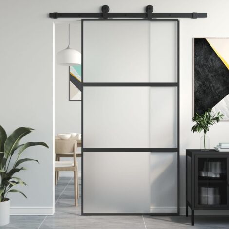 Design In – Porte coulissante intérieure noir 102,5x205 cm – Verre trempé 5 mm – Aluminium – Mécanisme tampon pour coulissement silencieux - CFW25077
