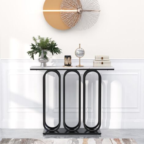 Design In – Table console 100 cm – Plateau en faux marbre – Pieds réglables – Capacité de charge jusqu'à 75 kg – Cadre en métal blanc et noir