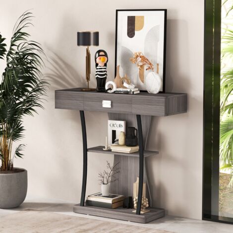 Design In – Table console 3 étagères pour entrée L91 x P30 x H88 cm – Tiroir 35 x 23,5 x 6 cm – 2 kits anti-basculement – Patins antidérapants - CW44058