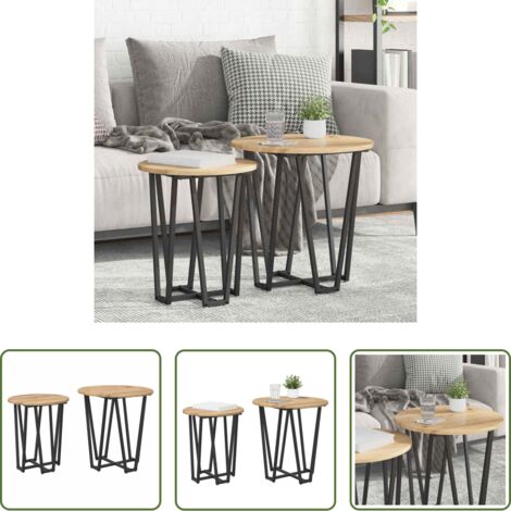 Design industriale -  Set tavolini 2 pcs Rovere Artigianale e Nero