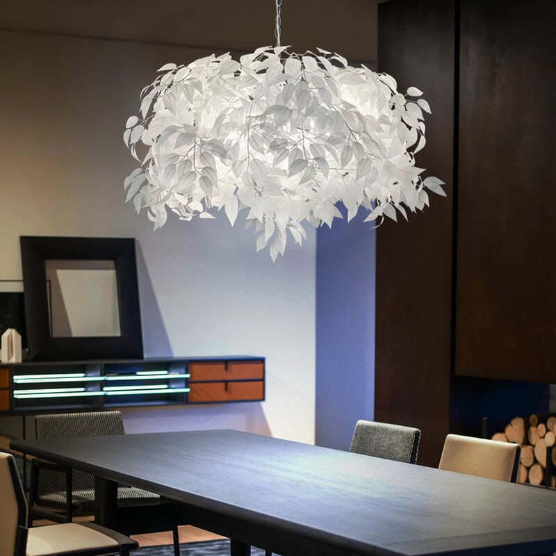 Image of Design pendolo plafoniera sala da pranzo illuminazione foglie lampada a sospensione bianca