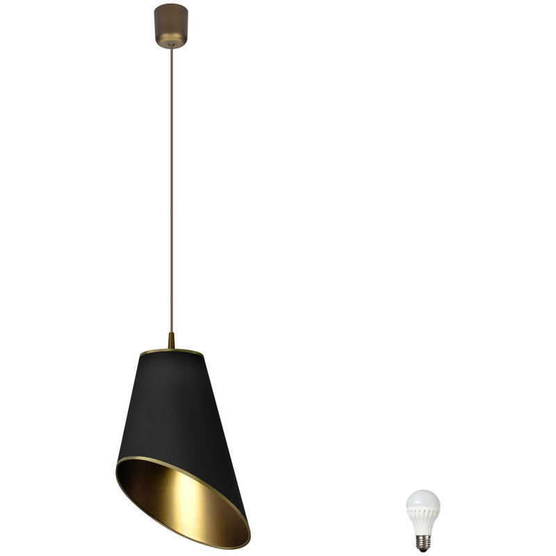 Etc-shop - Hänge Leuchte Wohn Zimmer Pendel Strahler schwarz Textil Lampe gold im Set inkl LED Leuchtmittel