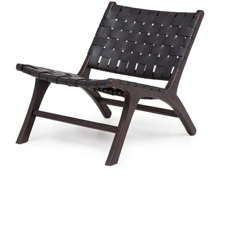 Index Living - Design Lounge Sessel Teak Holz Leder Stuhl Clubsessel Relaxsessel Unikat schwarz A00000179