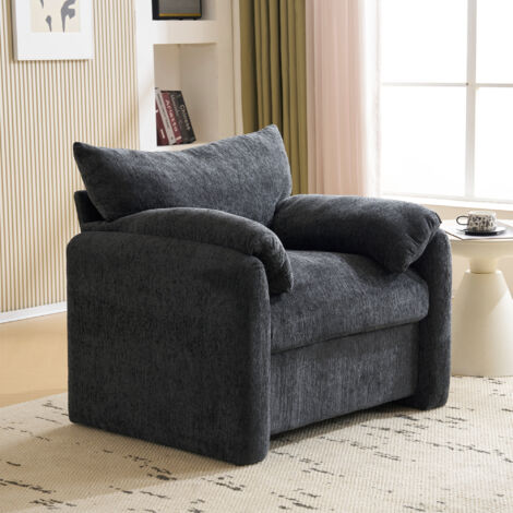 Design moderne, tissu chenille, fauteuil surdimensionné, chaise décorative, canapé simple- Gris
