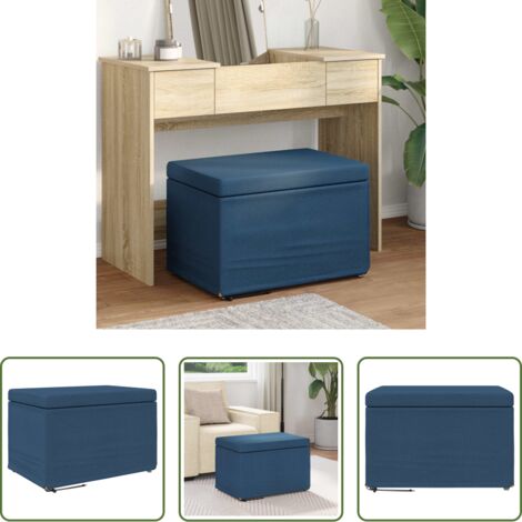 Design moderno -  Pouf Blu 61 x 41 x 40 cm Tessuto e Legno Ingegnerizzato