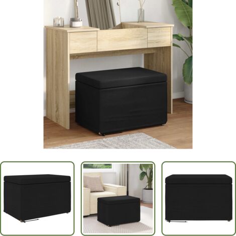 Design moderno -  Pouf Nero 61 x 41 x 40 cm Tessuto e Legno Ingegnerizzato