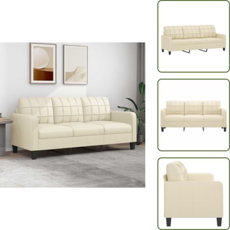 Design moderno - vidaXL Divano a 3 Posti Crema 180 cm in Similpelle - Seduta confortevole