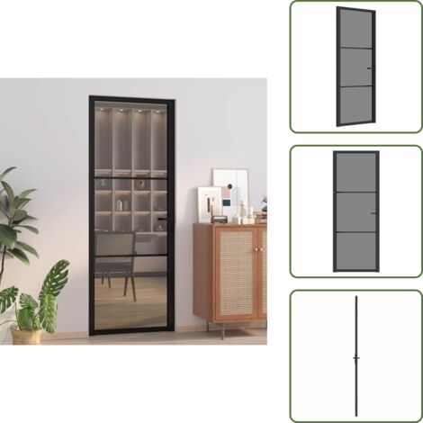 Design moderno - vidaXL Porta Interna 76x201,5 cm Nero Opaco Vetro ESG e Alluminio - Privacy