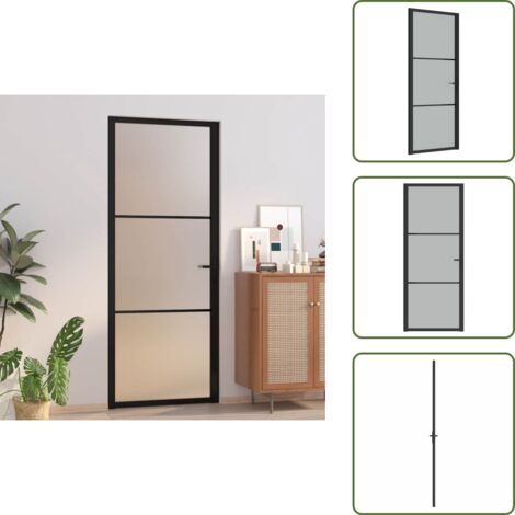 Design moderno - vidaXL Porta Interna 83x201,5 cm Nero Opaco Vetro e Alluminio - Privacy