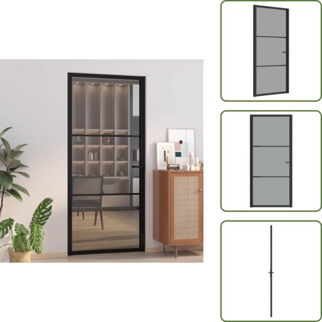 Design moderno - vidaXL Porta Interna 93x201,5 cm Nera in Vetro ESG e Alluminio - Privacy