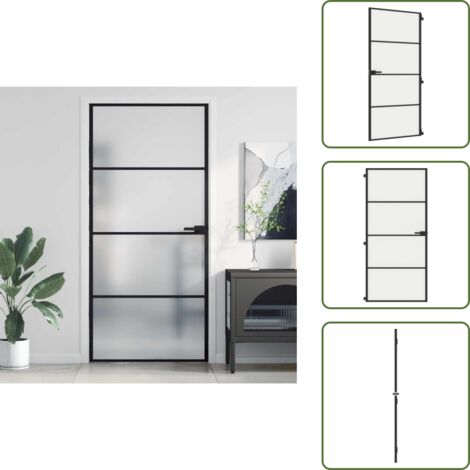 Design moderno - vidaXL Porta Interni Sottile Nera 93x201,5cm Vetro Temperato Alluminio - Porta da interno