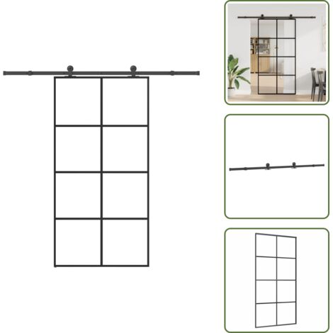 Design moderno - vidaXL Porta Scorrevole con Ferramenta 102,5x205cm Vetro ESG Alluminio - Apertura salvaspazio