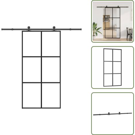 Design moderno - vidaXL Porta Scorrevole con Ferramenta 102x205 cm Vetro ESG Alluminio - Spazio salvaspazio