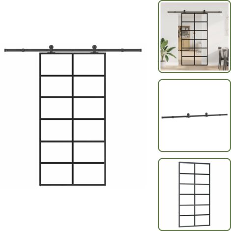 Design moderno - vidaXL Porta Scorrevole con Ferramenta 102x205 cm Vetro ESG Alluminio - Spazio salvaspazio