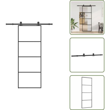 Design moderno - vidaXL Porta Scorrevole con Ferramenta 76x205cm Vetro ESG Alluminio - Spazio salvaspazio