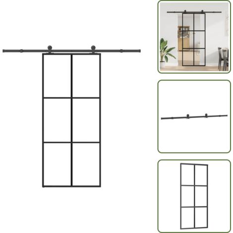 Design moderno - vidaXL Porta Scorrevole con Ferramenta 90x205cm Vetro ESG Alluminio - Spazio salvaspazio
