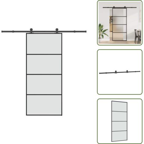 Design moderno - vidaXL Porta Scorrevole con Ferramenta 90x205cm Vetro ESG Alluminio - Spazio salvaspazio