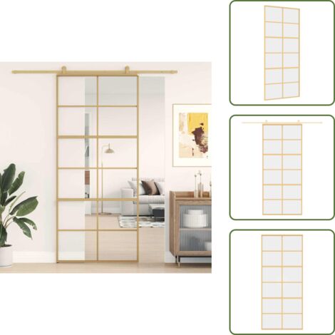 Design moderno - vidaXL Porta Scorrevole Dorata 90x205 Vetro Trasparente ESG Alluminio - Porta scorrevole in vetro