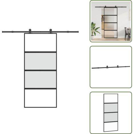 Design moderno - vidaXL Porta Scorrevole Ferramenta 90x205 cm Vetro Temperato Alluminio - Spazio salvaspazio