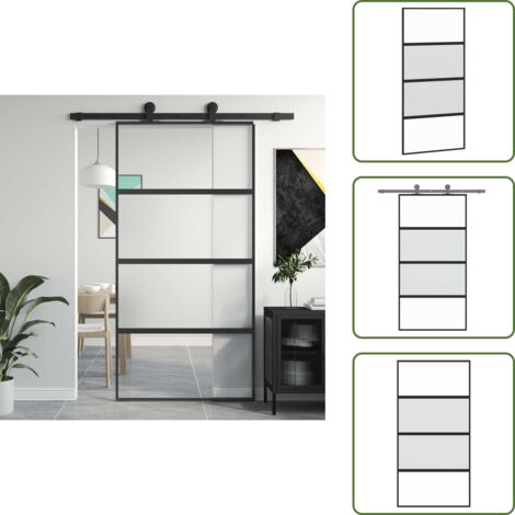 Design moderno - vidaXL Porta Scorrevole Nera 102,5x205 cm Vetro Temperato e Alluminio - Design minimalista