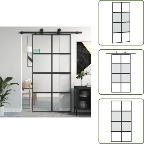 Design moderno - vidaXL Porta Scorrevole Nera 102,5x205 cm Vetro Temperato e Alluminio - Porta scorrevole nera