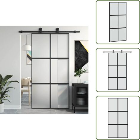 Design moderno - vidaXL Porta Scorrevole Nera 102,5x205 cm Vetro Temperato e Alluminio - Privacy