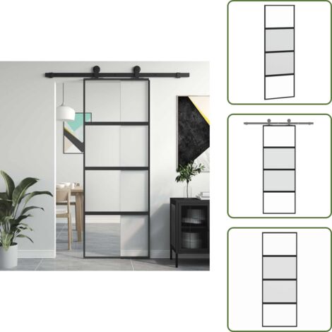Design moderno - vidaXL Porta Scorrevole Nera 76x205 cm in Vetro Temperato e Alluminio - Porta scorrevole nera
