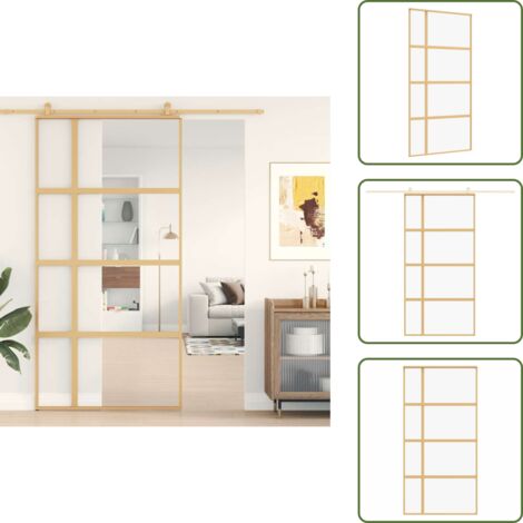 Design moderno - vidaXL Porta Scorrevole Oro 102,5x205 Vetro Trasparente ESG Alluminio - Assemblaggio