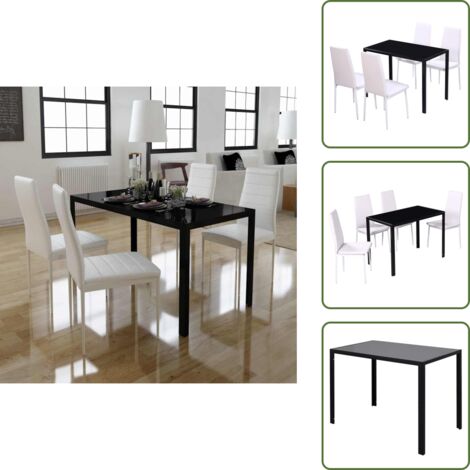Design moderno - vidaXL Set Tavolo da Pranzo 5 pz Nero e Bianco - Vetro temperato