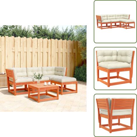 Design modulare - vidaXL Set Salotto Giardino 4pz con Cuscini Marrone Cera Massello Pino - Mobili da esterno