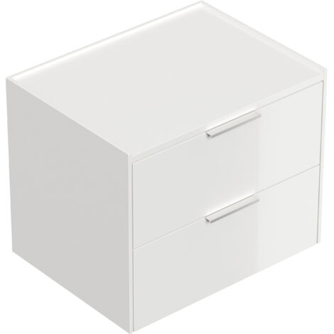 Design Nachttisch Kommode Artem 60cm, 2 Softeinzüge lackiert Weiß Hgl