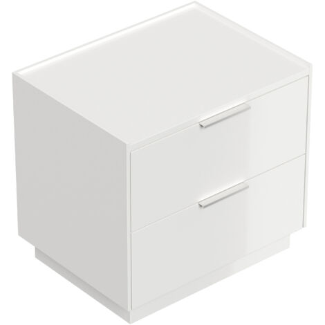 Design Nachttisch Kommode Artem 60cm, 2 Softeinzüge lackiert Weiß Hgl
