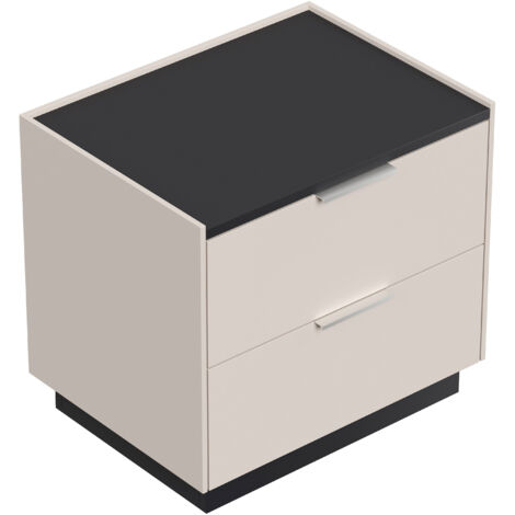 Design Nachttisch Kommode Artem 60cm B, 2 Softeinzüge lackiert Creme Grafit