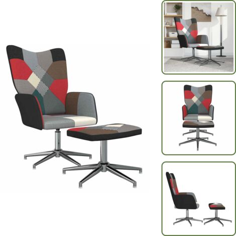 Design Patchwork - vidaXL Sedia Relax con Sgabello in Tessuto Patchwork - Poltrona in Tessuto