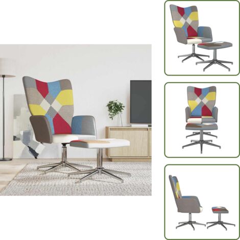 Design Patchwork - vidaXL Sedia Relax con Sgabello in Tessuto Patchwork - Poltrona Rotante