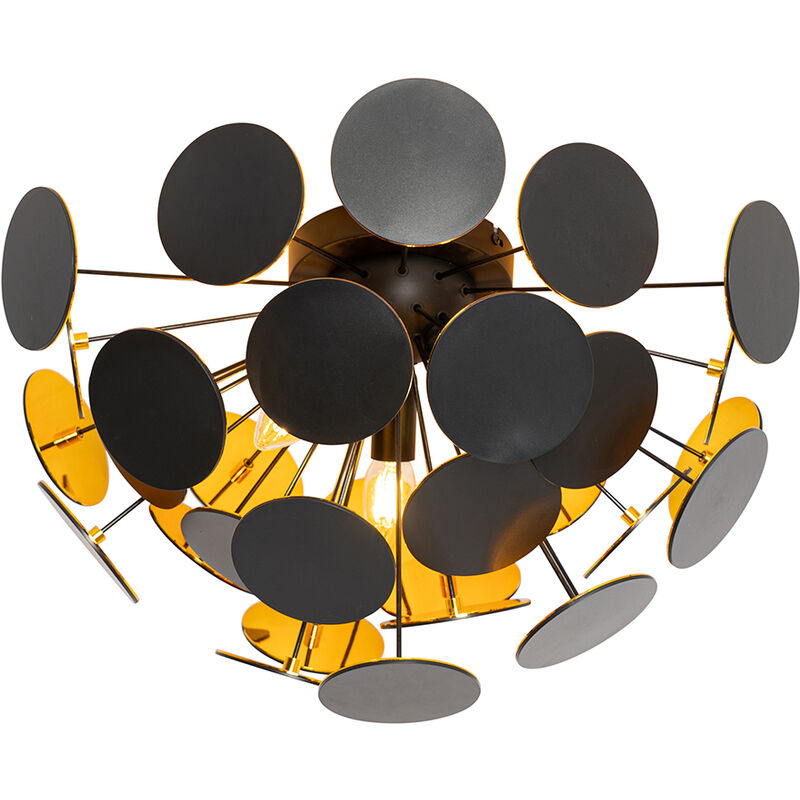 Qazqa - Design Deckenleuchte Schwarz mit Gold 54cm 3-flammig - Cerchio