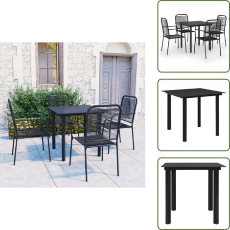 Design retrò - vidaXL Set da Pranzo da Giardino 5 pz Nero in Vetro e Acciaio - Tavolo in acciaio
