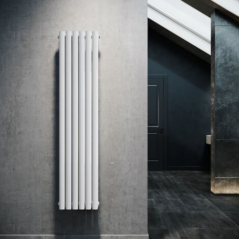 Design Röhren Heizkörper 350x1600mm Weiß Oval Paneelheizkörper Vertikal Mittelanschluss Doppellagig