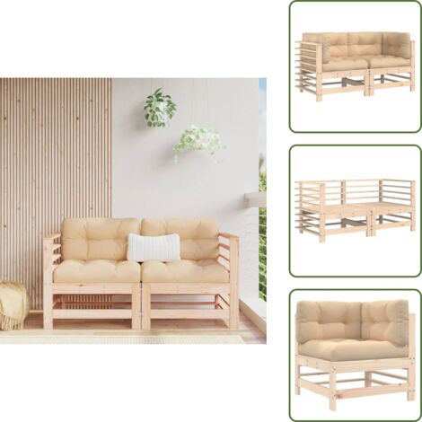 Design rustico - vidaXL Divani Angolari con Cuscini 2 pz in Legno Massello di Pino - Seduta confortevole
