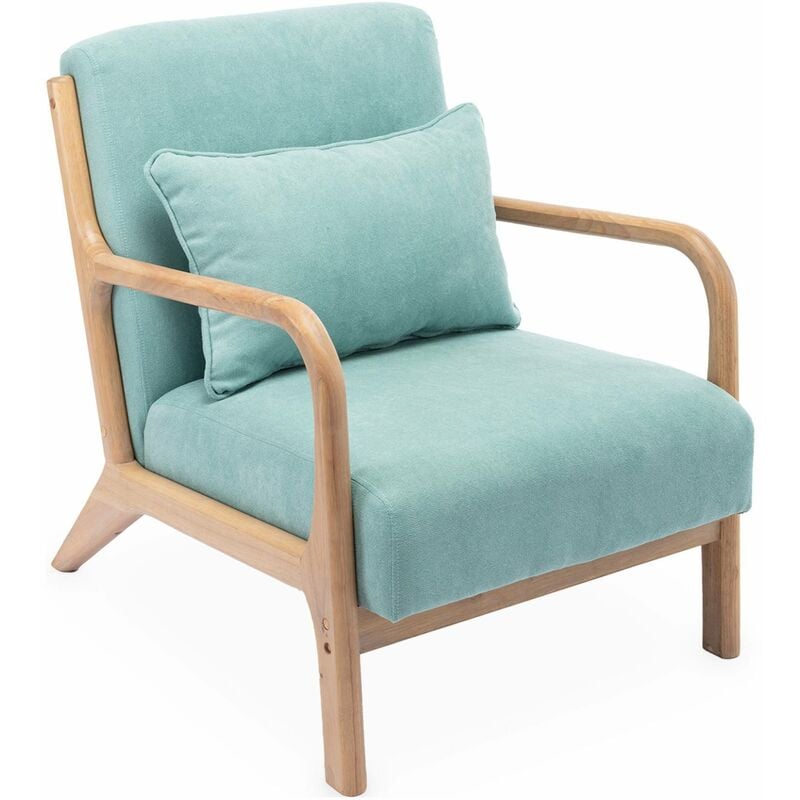 Alice's Home - Design Sessel Holz und Stoff, Wassergrün, gerades Fauteuil Lorens, skandinavische Zirkelbeine