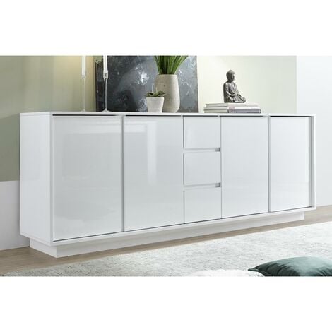 MILIBOO Design-Sideboard 4-türig mit 3 Schubladen weiße Hochglanz-Lackierung B 210 cm COMO